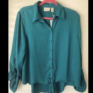 Chico’s NWT Teal Dallas Tie Front Blouse